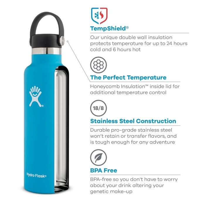 Hydro Flask 24 oz Standard Mouth Water Bottle with Flex Cap or